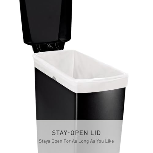 simplehuman 40L / 10.6Gal Slim Kitchen Step Trash Can with Lock, Black Plastic
