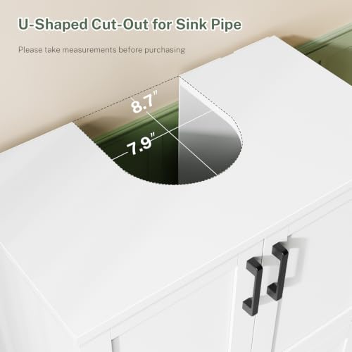 TEENFON 24-Inch White Pedestal Sink Storage Cabinet with 2 Doors & Drawer