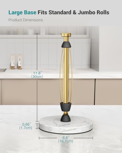 PAROTO Marble Base Gold Paper Towel Holder - One-Hand Tear Countertop Stand (Warm Gold)