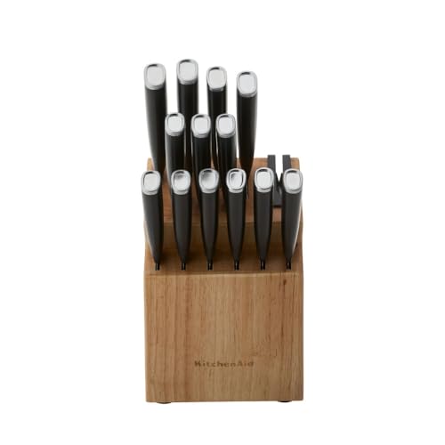 KitchenAid 14-Piece Stainless Steel Knife Set with Built-In Sharpener - Natural Finish
