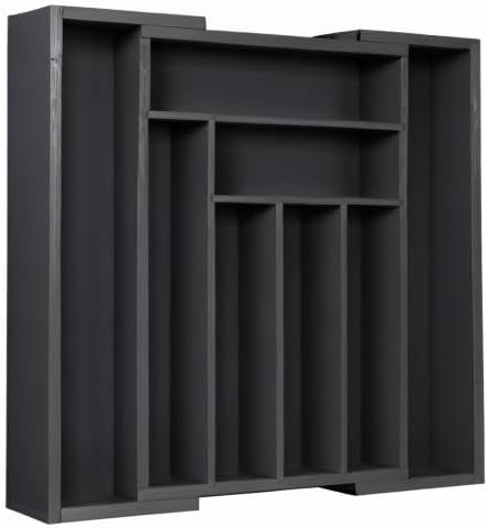 Pipishell Bamboo Drawer Organizer - Adjustable Utensil Holder with Wood Dividers | Black, Multi-Size