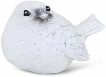 Snow Crusted Bird Figurine - 4x2.5 Inch Resin Stone Christmas Table Decor