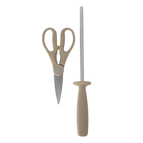 14-Piece Kitchen Knife Set with Block - Forged German Steel, Taupe Variation