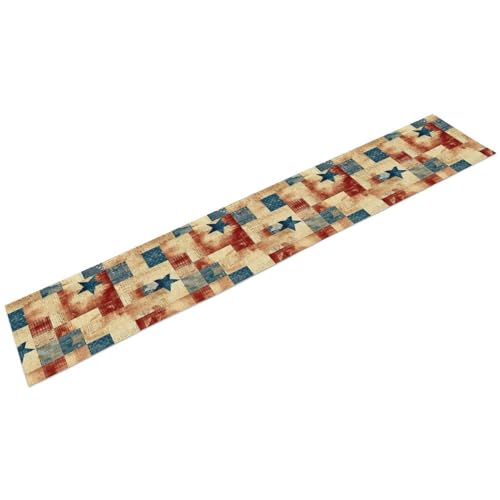 JanJCurt 13x70 inch 4th of July Table Runner Red White Blue Stars Rustic Farmhouse Decor