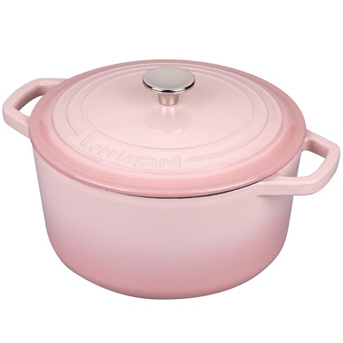 6 Qt Pink Cast Iron Dutch Oven with Lid for Bread Baking & Cooking - Sourdough Bread Supplies Set - VORRINGARD