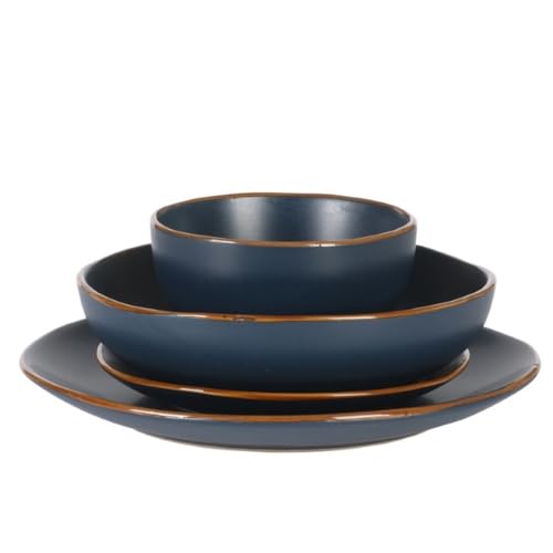 Navy Blue 16-Piece Stoneware Dinnerware Set with Plates & Bowls - Service for 4