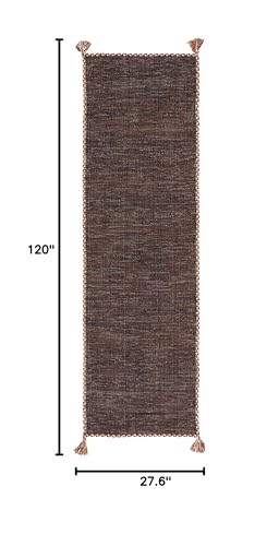 SAFAVIEH Montauk Collection Runner Rug - 2'3" x 10', Brown & Black, Handmade Flat Weave Cotton Corner Tassel, Ideal for High Traffic Areas in Living Room, Bedroom (MTK150T)
