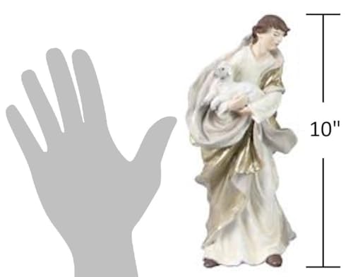 10-Inch White & Gold Nativity Scene Set - Religious Holiday Decor, 8 Figurines