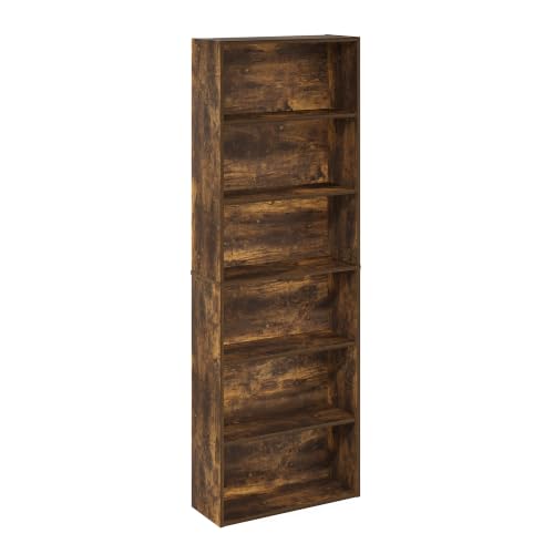 Furinno Jaya Simply 6-Tier Open Storage Bookcase - Amber Pine, Slim Tall Shelving