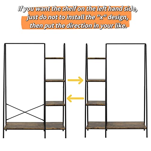 Finnhomy Heavy Duty Rustic Clothes Rack with 5 Wood Shelves - Black, 1 Rod