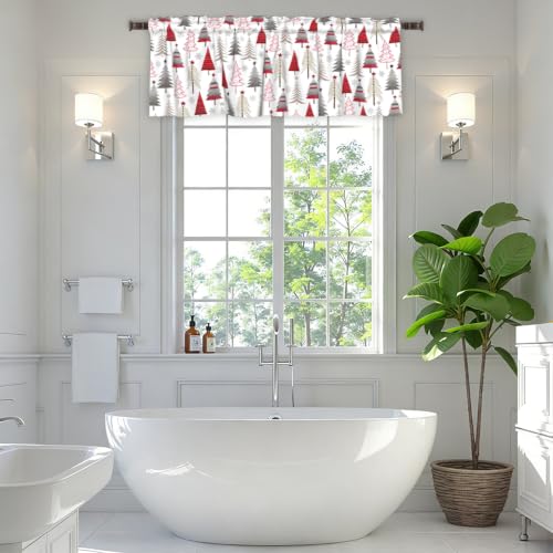 Wnoesat Christmas Tree Valance 54x18 in Red Grey Window Curtain