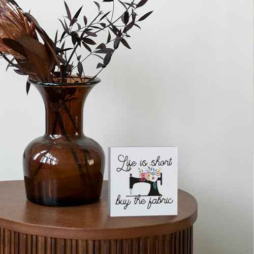 SENJIAN Sewing Room Decor Sewing Supplies Birthday Wooden Box Sign for Home Office Bedroom Living Room Desk Table Decoration
