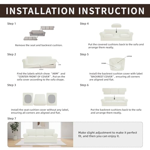 Stretch Sofa Couch Cover Set - Ivory, Large 7 Pieces - Easy-Going