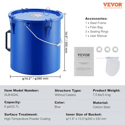 VEVOR Fryer Grease Bucket - 6 Gal Carbon Steel Oil Disposal Caddy
