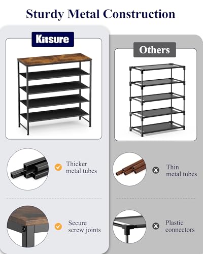 Kitsure 5-Tier Shoe Rack with Wooden Top - Brown, 29.5 x 11.4 x 31.1 inches