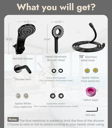 Matte Black 13-Function Dual Rain Shower Head with Handheld & 72-Inch Hose - 2-in-1 Magnetic Shower Set
