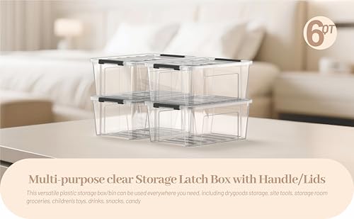 Krihan Clear 9-Pack Plastic Storage Bins with Lids, 6 Quart Stackable Organization Containers