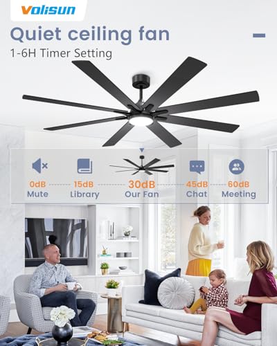 72-Inch Ceiling Fan with Lights and Remote - Black, Reversible & Quiet