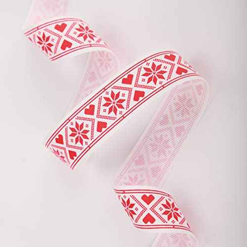 Scandinavian Christmas Ribbon Total 20 Yards 1Inch Wide Red and White Nordic Trim Scandi Reindeer and Snowflake Ribbon for Gift Wrapping, DIY Craft, Christmas Party Supplies