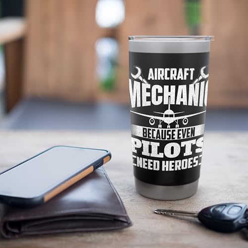 Aircraft Mechanic Tumbler 20oz Insulated Stainless Steel Airplane Maintenance Gift - Black