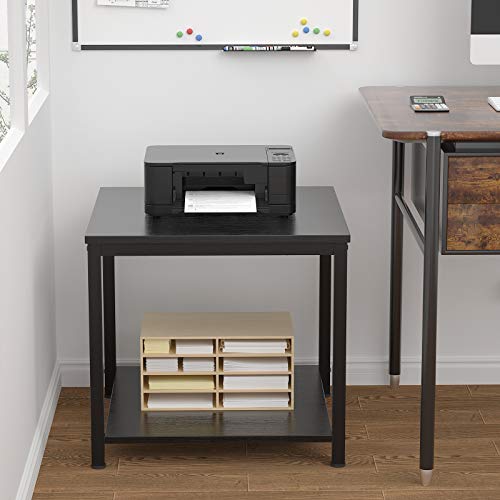 Homieasy Black 20-Inch Square 2-Tier Metal Wood Side Table for Living Room & Bedroom