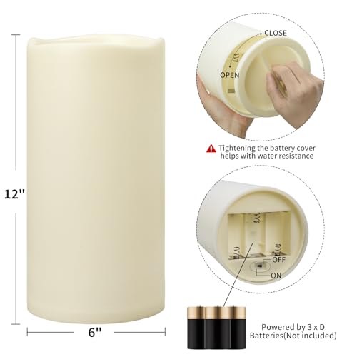 CAMCLIM 12" Flameless Outdoor Candles Set of 2 – Ivory Variation