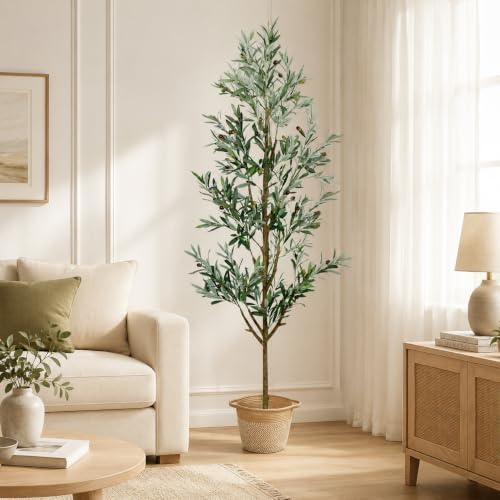 ZOES HOMDECO 6FT Faux Olive Tree with Boho Basket - Indoor Artificial Tree