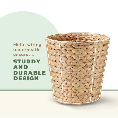 Natural Water Hyacinth Wicker Trash Can 3 Gallons - Decorative Waste Basket