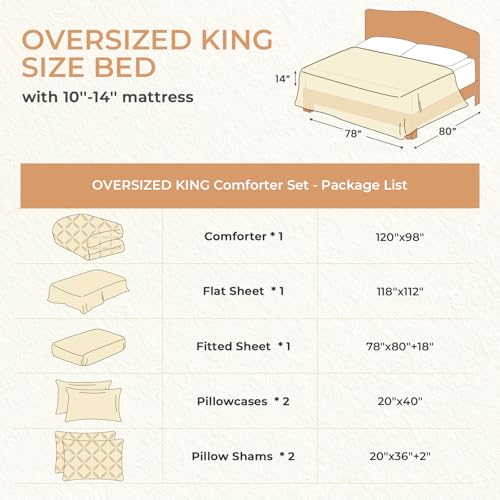 Oversized King Comforter Set with Geometric Pintuck Design - Dark Linen, 7 Pieces