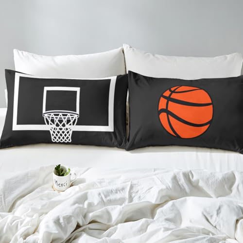 Castle Fairy Cyjs3028 Full Size Basketball Court Print Comforter Cover Set with 2 Pillowcases (No Comforter) – Orange Hoop Bedding