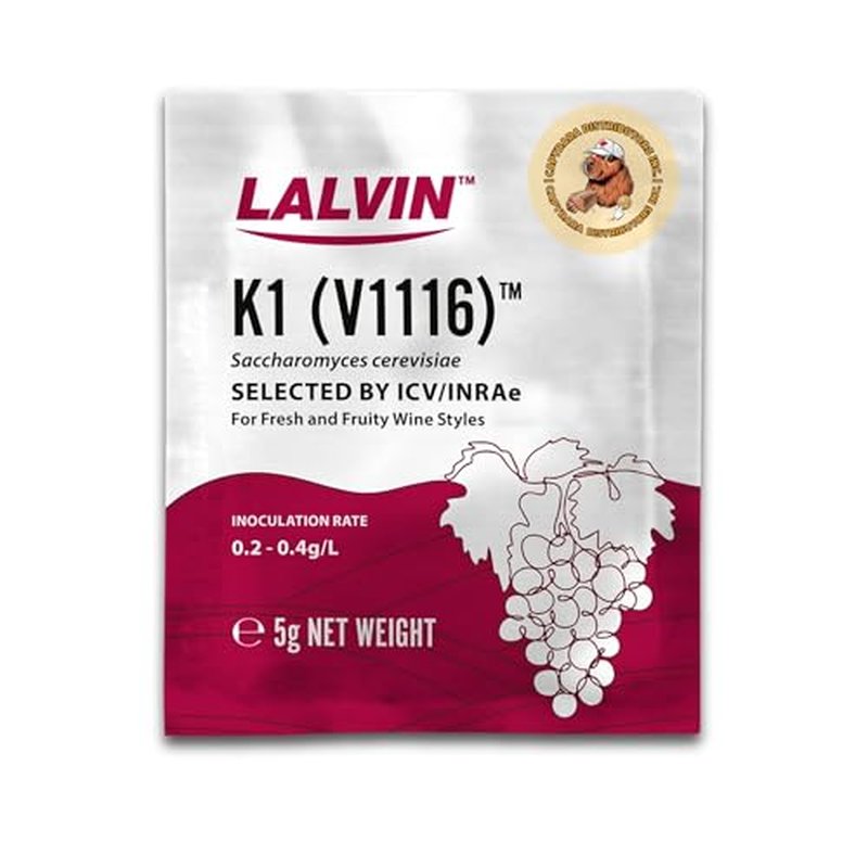Lalvin K1-V1116 Wine Yeast (10 Pack) - Make Wine Cider Mead Kombucha At Home - 5 g Sachets - Saccharomyces cerevisiae - Sold by CAPYBARA Distributors Inc.