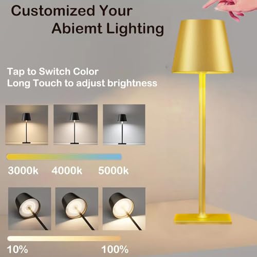 Gold Rechargeable Cordless Table Lamps Set of 4 - Outdoor & Indoor Portable Lighting