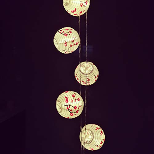 JYWJ Sakura (Cherry) Flowers White Color Chinese/Japanese Small Cloth Lantern/Lamp 3" Diameter LED String Light Length 78.7" 2-AA Battery Powered & USB Charger Gift for Kids (Red)