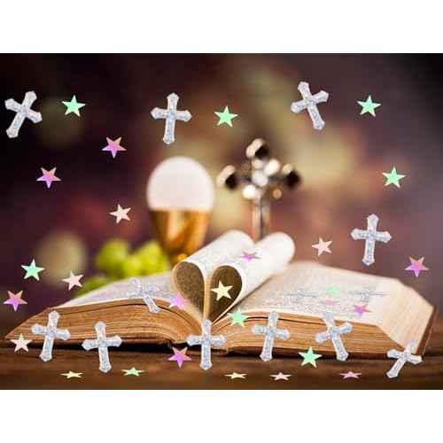 ONLYKXY 1050Pcs Star and Cross Table Confetti Decor Glitter Scatter Bless Confetti Decoration for Easter Spring Bride Shower Birthday Wedding Foil Theme Thanks Giving Party Valentine's Day (Silver)
