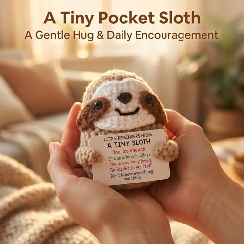 Mini Handmade Crochet Sloth Plush with Positive Affirmation Cards - Emotional Support Animal Gift