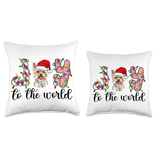 Christmas Yorkshire Terrier Throw Pillow 18x18 - Cute Yorkie Holiday Decor