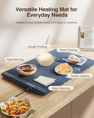 Blue Food Warming Mat 24x16 Inch Electric Warming Tray with 3-Level Temp Control
