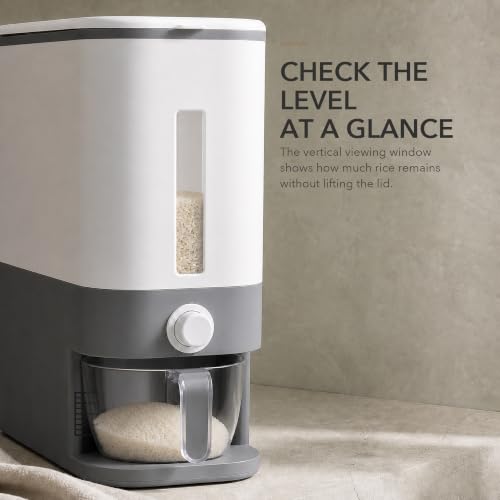 Grey 25 Lb Rice Dispenser with Measuring Cup - Airtight Grain Container