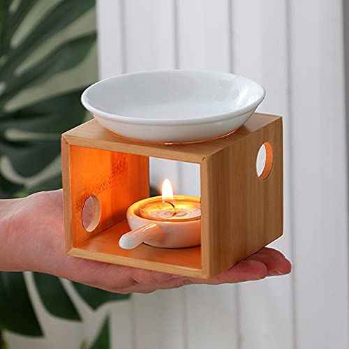 Wooden Essential Oil Burner, Aromatherapy Burner Oil Warmer Diffuser, WaxMelt Warmer with Tealight Candle Holder for Holiday Home Birthday Wedding Valentine Decoration