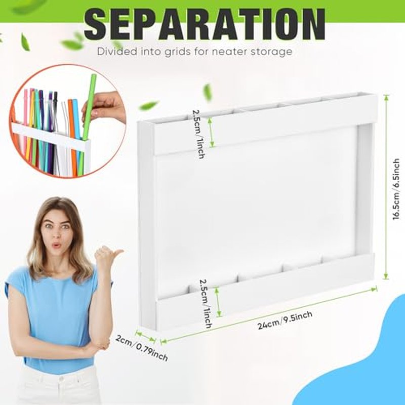 Qinyoung Acrylic Straw Holder for Cabinet Door with Double Sided Adhesive Tape Reusable Straw Organizer Tumbler Storage Kitchen Accessories Container for Counter Cupboard(Classic,Extra Large,White)
