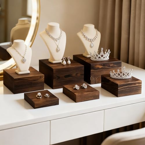 Wood Buffet Risers and Stands Set with Food Signs - Rustic Cake Display
