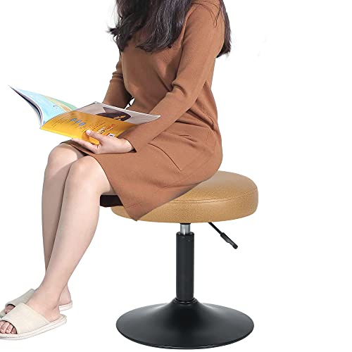 Homebeez Adjustable Faux Leather Round Ottoman, 360° Swivel Freely Vanity Stool Makeup Stool Vanity Chair, Turmeric