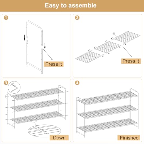 White 3-Tier Metal Shoe Rack for Closet & Entryway - Stackable Storage Shelf