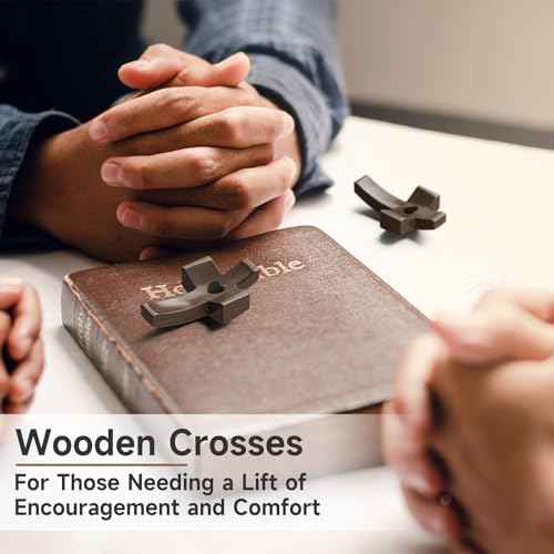Walnut Wooden Cross Fidget - Touch to Read Bible Verse via Phone - Pocket Cross for Christians, Small Wooden Crosses for Baptism, Confirmation, Easter, Christmas