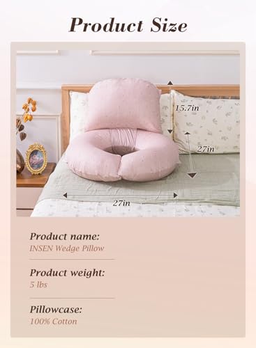 INSEN Pink Flower Wedge Pillow Set for Sleeping & Post-Surgery Support