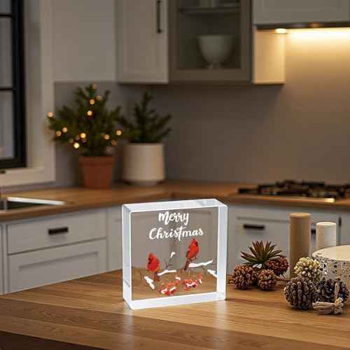 Christmas Table Decorations Christmas Decor Indoor Home Room Cardinals Office Bathroom Acrylic Sign Rustic Shelf Desk Decor Season Sign House Warming Gifts 4.5 x 4.5 Inch