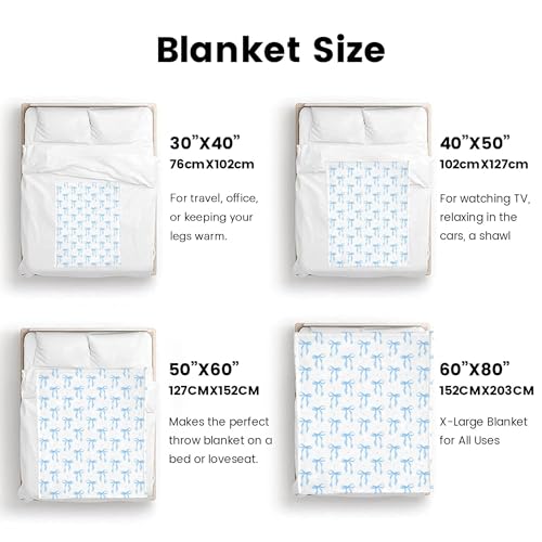 Blue Bow Throw Blanket 60x80 in - Soft Flannel Room Decor for Couch Bed Sofa Gift