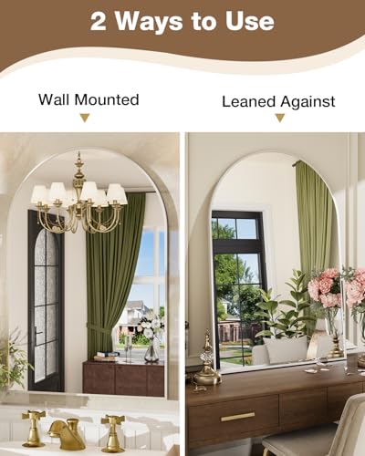 Umzodo 30x36 Arched Bathroom Vanity Mirror with Brushed Nickel Aluminum Frame - Horizontal/Vertical Mount