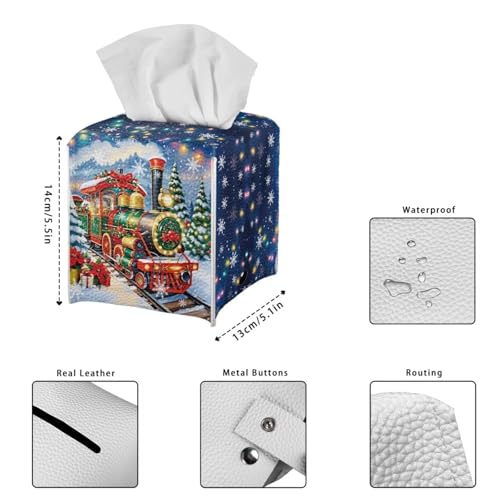 AFPANQZ Christmas Train Tissue Box Cover - Leather Desk Organizer for Bathroom & Office