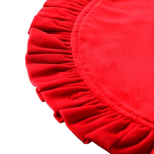 15 Inch Velvet Ruffle Placemat Set of 4, Red - Non-Slip Washable Dining Table Decor